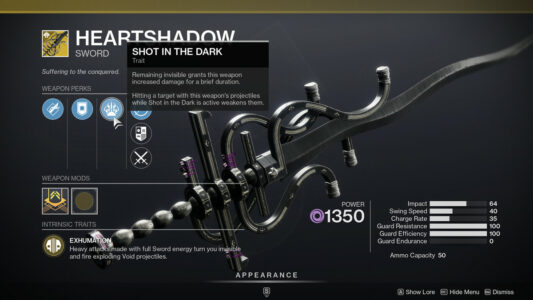 Heartshadow Exotic Sword