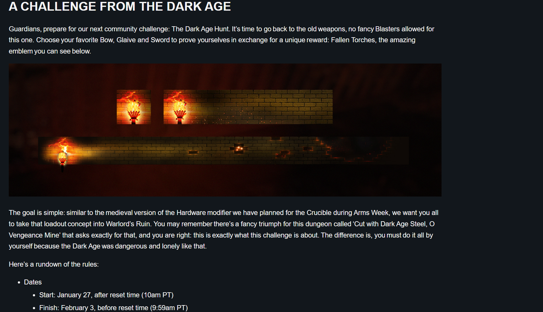 Challenge from dark ages