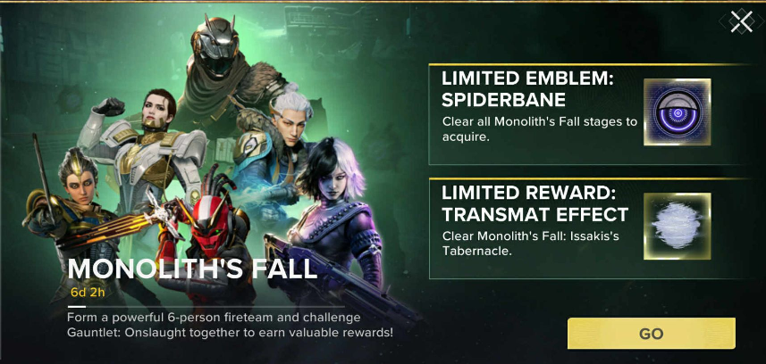 Gauntlet Onslaught Monolith's Fall - Destiny Rising
